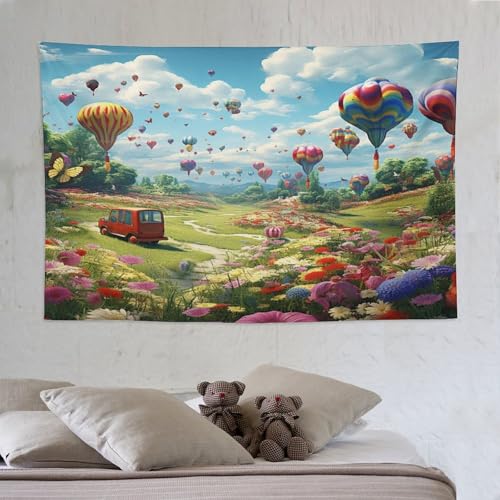 Tapisserie montgolfière grand format pour masquer les imperfections murales