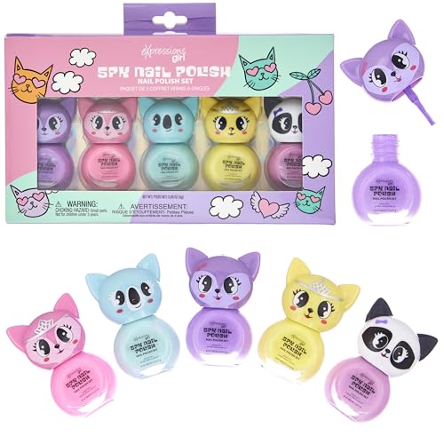Expressions 5pc Critter Character Nail Polish Set for Girls -Water Based Colorful Novelty Nail Polishes, Safe and Non Toxic Manicure Set & Pedicure Kit