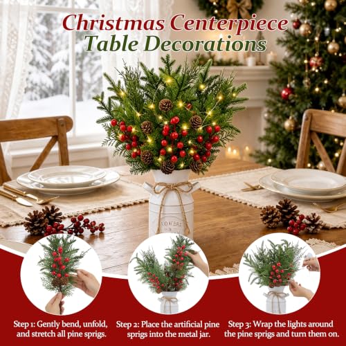 Image of Christmas Table Decor with Metal Pot, Winter Xmas Centerpieces for Tables