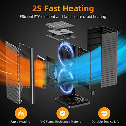 Space Heater For Indoor Use, 1500W Electric Portable Ceramic Space Tower Heater With Thermostat,Remote, Fast Quiet Heating 1-12H Timer, Oscillating Heater For Office Bedroom Desk (Black) #TOP4