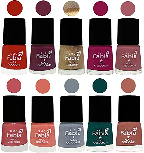 Image of SMC Fabia ALL IN ONE (PACK OF 10), Long Lasting Glossy Nail Polish, 6 ml Each, All Vibrant Colours,01855