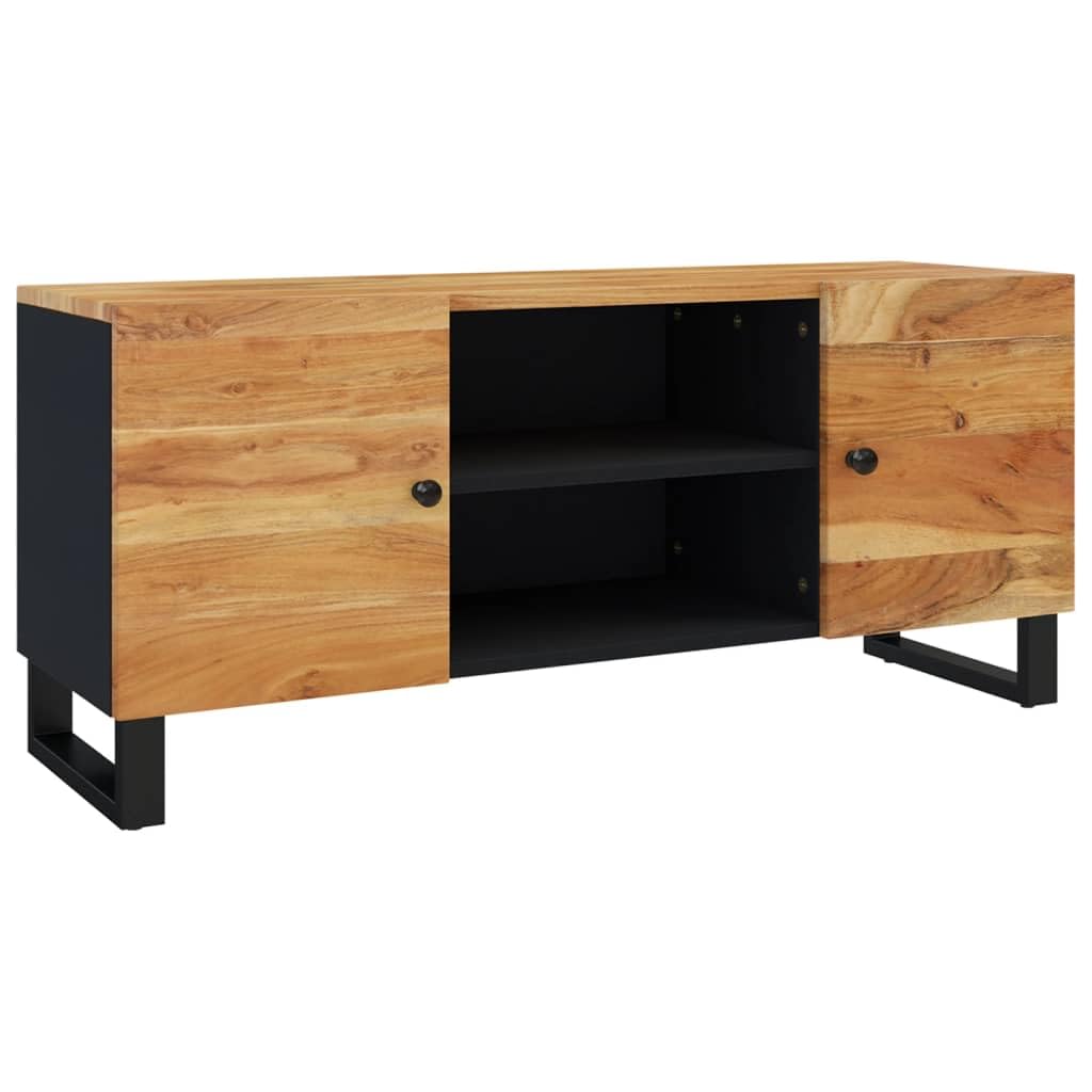 TV-Schrank 105x33x46 cm, Massivholz Akazie Schwarz, Industrie-Stil, 4 Fächer, Robustes Media-Center für Wohnzimmer und Schlafzimmer
