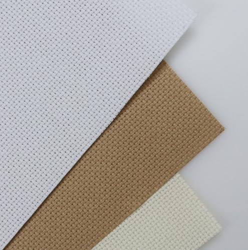 Image of KCS 3 pc of 15 inch x 18 inch(38cmx45cm) Counted Cross Stitch Cotton Aida Cloth Needlework Rolled Fabric Box,14CT,White+Cream+Khaki