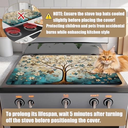 Image of Vintage Tree of Life Stove Top Covers for Electric Stove, Electric Gas Stove Pad Heat Resistant Range Cooktop Protector for Home Decor Kitchen 28 inchx20 inch