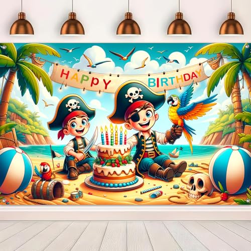 Image of BlissYard Pirate Treasure Happy Birthday Banner 71x43 Inch