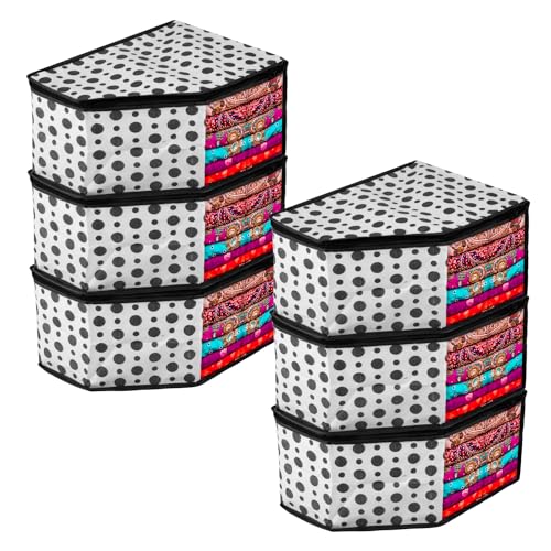 Image of Urbane Home Blouse Cover | Clothes Storage Bag | Zipper Wardrobe Organizers | Non-Woven Clothes Organiser | Side Transparent Blouse Organizer | Dot-Design | Pack of 6 | Black