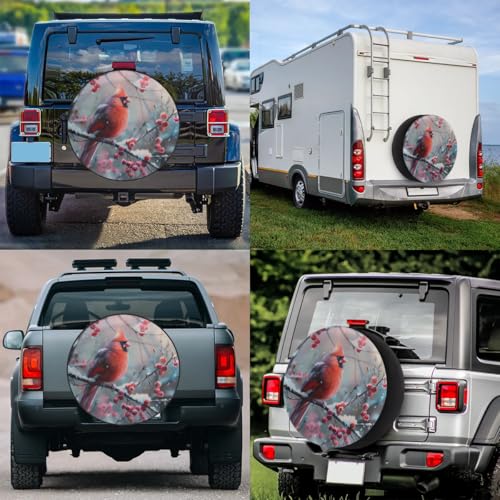 Image of Spare Tire Cover for RV Trailer, Cardinal Berries Tire Covers Universal Fit for Travel Trailer Camper Jeep RV SUV Truck Waterproof Wheel Cover (15 inch for Diameter 27 inch - 29 inch),A-267