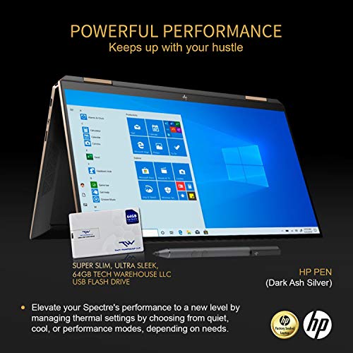 Image of HP Spectre x360 GEM Cut 13.3 inch FHD Touch Laptop, Intel i7-1065G7, 16GB RAM, 512GB SSD, Bang & Olufsen, Fingerprint Reader, HP Stylus, Nightfall Black, Win 10 Pro, 64GB TechWarehouse Flash Drive