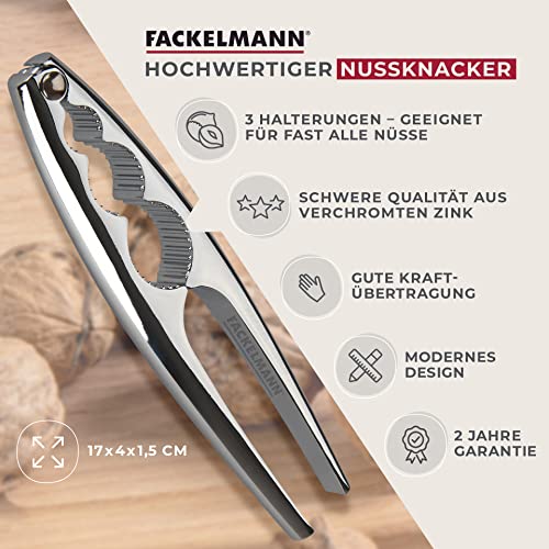 Fackelmann Nussknacker, hochwertiger Nuss-Knacker, robuster Zinkdruckguss mit sehr guter Kraftübertragung (Farbe: Silber), Menge: 1 Stück, ca. 17cm