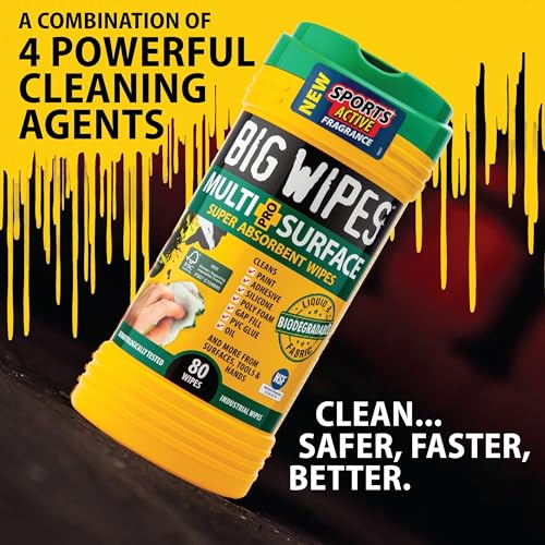 Image of BIG WIPES Heavy Duty Multi Surface Canister, Super Absorbent Cleaning Cloths for Hands, Surfaces, and Tools - 80 Count Canister (1 Pack)