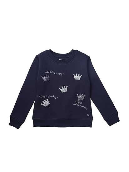 Girls Blue Printed Knits Full Sleeves Sweat Shirt