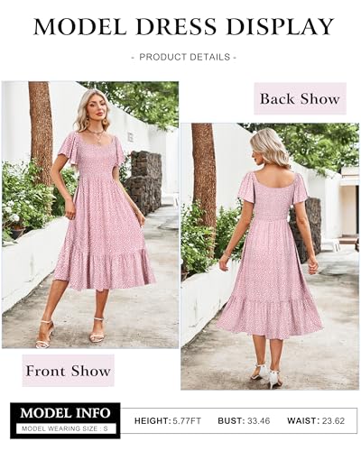 AUSELILY Womens Empire Waist Dress Summer Smocked Square Neck Dresses Flutter Short Sleeve Off Shoulder Midi Long Dress - Image 5