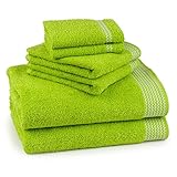 Bath Towel Set 6 Piece 100% Ringspun US Cotton, Chevron Zig-Zag Lime Green