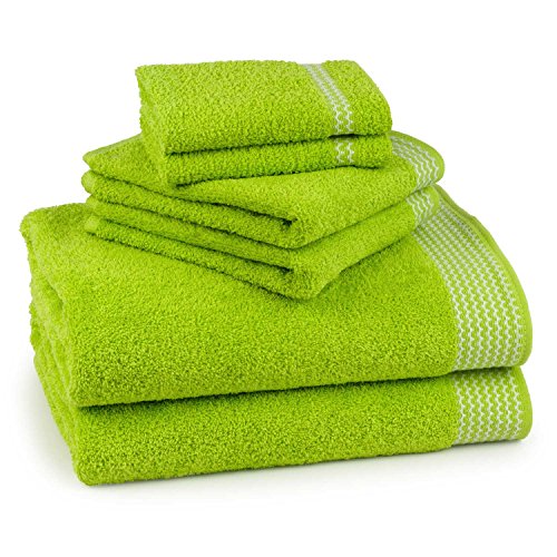 Bath Towel Set 6 Piece 100% Ringspun US Cotton, Chevron Zig-Zag Lime Green