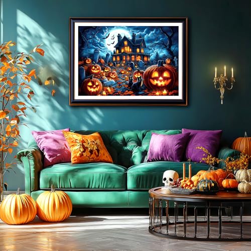 Image of Halloween Haunted House 1000 Piece Jigsaw Puzzle for Adults - Spooky Night Graveyard Scene Challenging 1000-Piece Puzzle for Adults & Teens - Premium Quality with Reference Poster