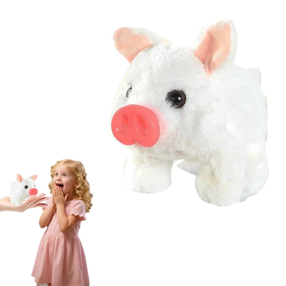 Walking Piggy Pet, Walking Electric Plush Pet Realistic Pig, Walking Piggy Interactive Moving Toy, Funny Twitch Nose Interactive Sensory Educational Toy for Toddler Easter Christmas Birthday (White)