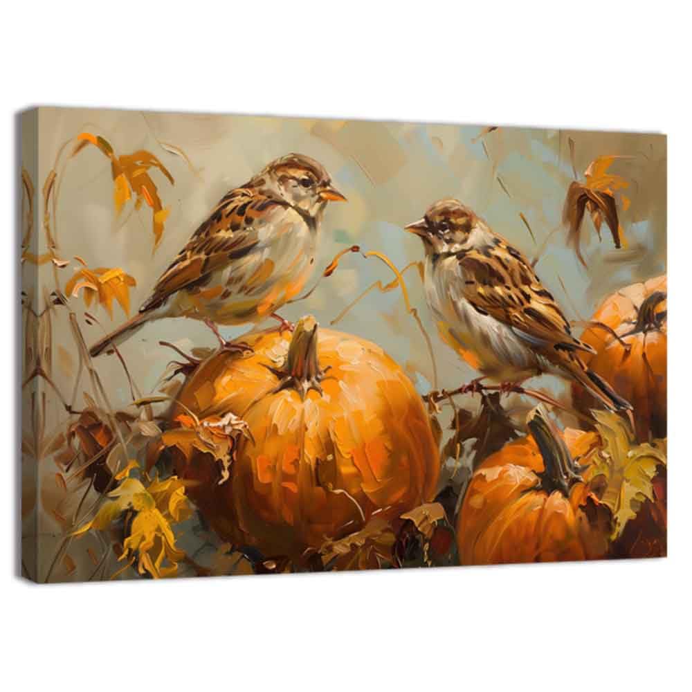 ZQQART Fall Canvas Wall Art Pumpkin Bird Picture Prints on Canvas Vintage Autumn Paintings Halloween Picture Prints Thanksgiving Decor Framed(Brown,28.00" x 42.00")
