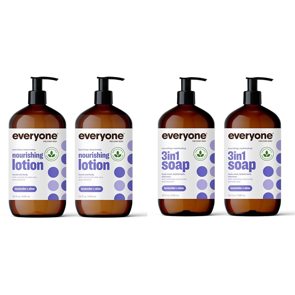 Bundle of Everyone 3-in-1 Soap Body Wash Bubble Bath Shampoo 32 Ounce Pack of 2 Lavender and Aloe