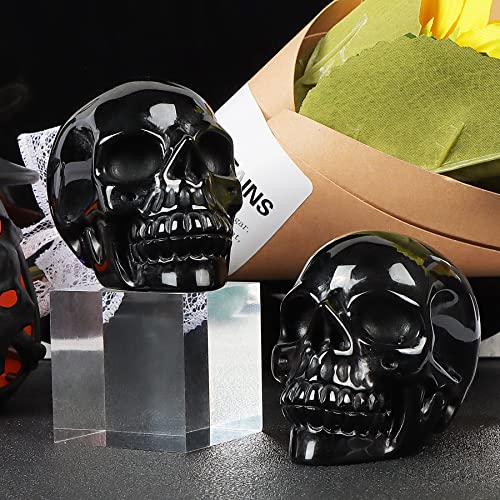 Hxswkk 3Inch Black Obsidian Crystal Skull Sculpture Hand Carved Human Skeleton Figurines Gemstone Collection Craft For Home Office Decor #TOP5