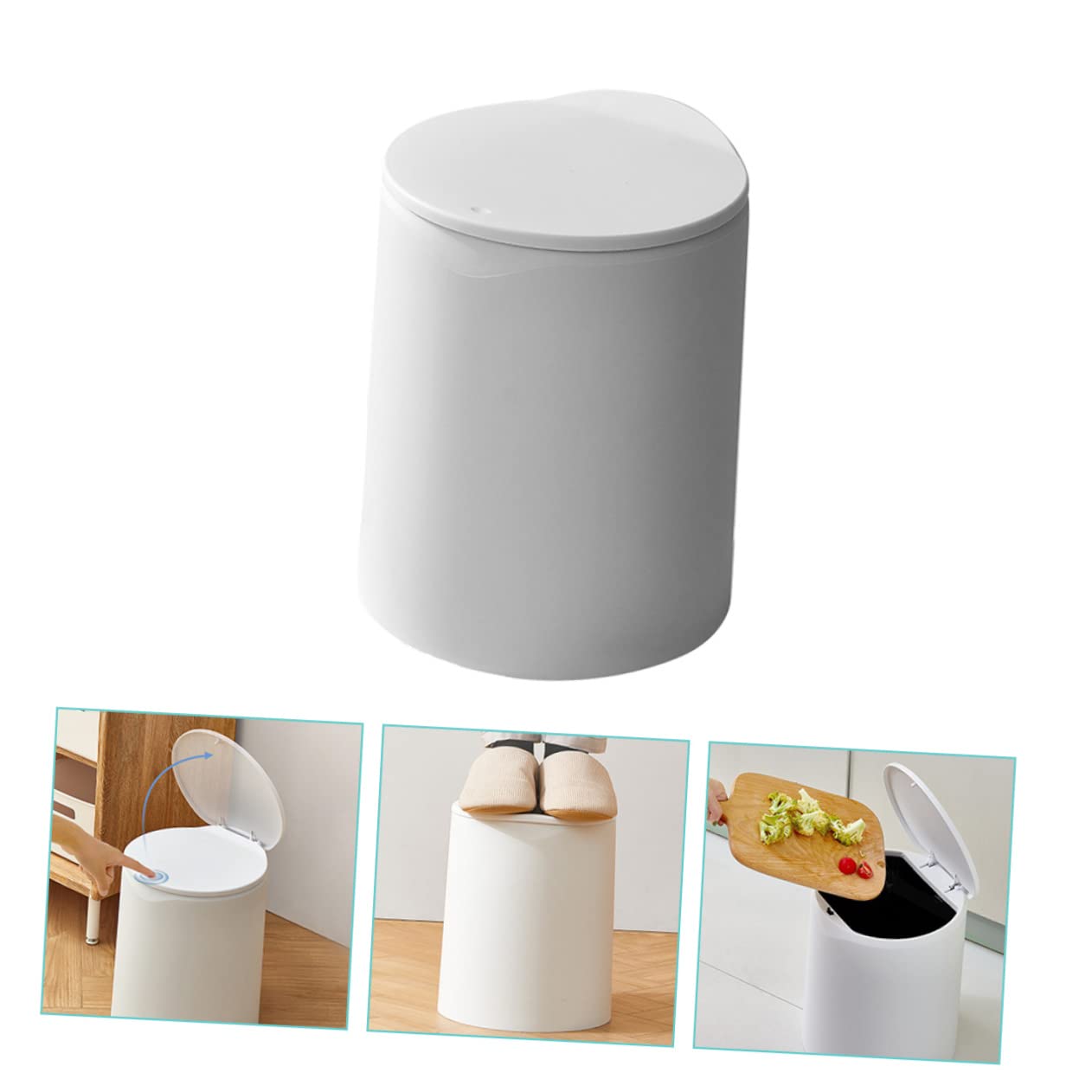 MAGICLULU Waste Storage Box White Plastic Press Trash Can Lid Bathroom Trash Can for Home