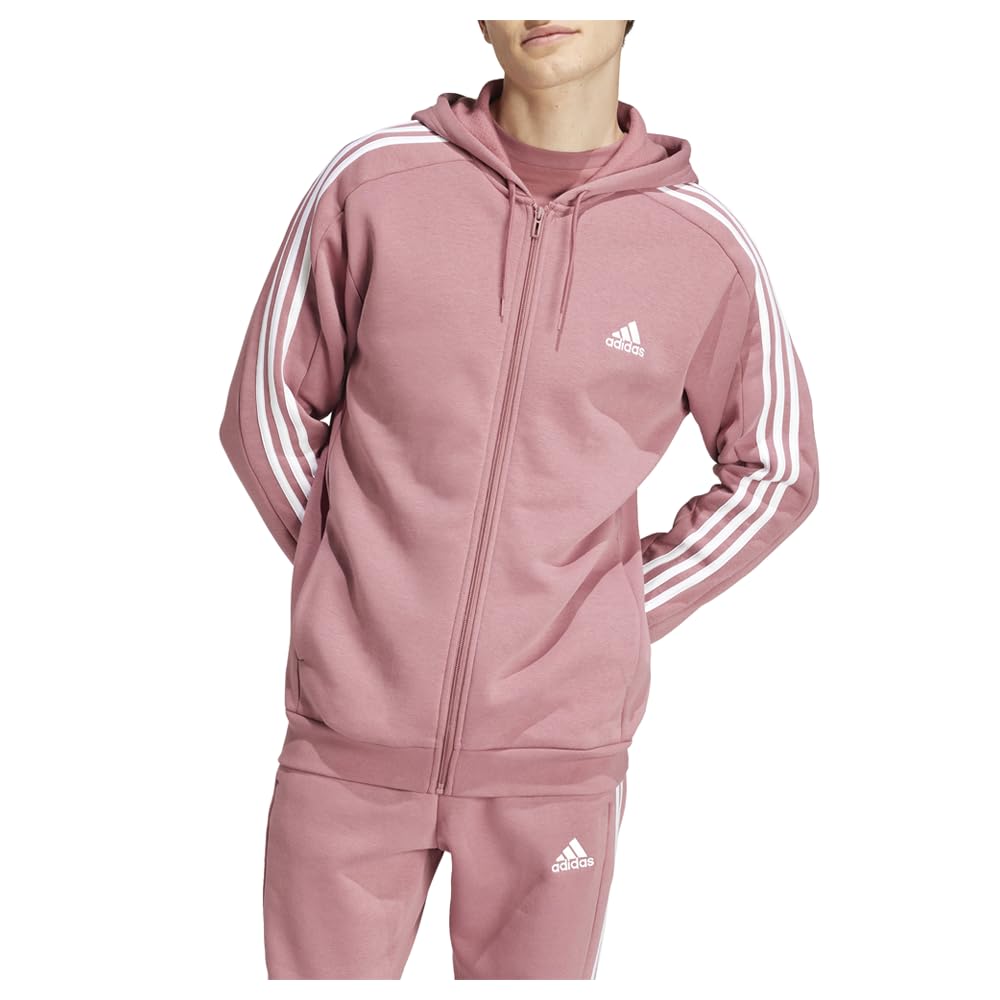 Adidas Men's Preloved Crimson Essentials 3-Stripes Fleece Full Zip Hoodie, L