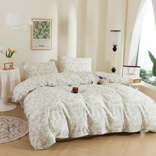 ECOCOTT Duvet Cover Queen Size Vintage Floral Pattern Duvet Cover Set, Ultra Soft & Breathable Comforter Cover with Zipper Closure 4 Ties Bedding Set