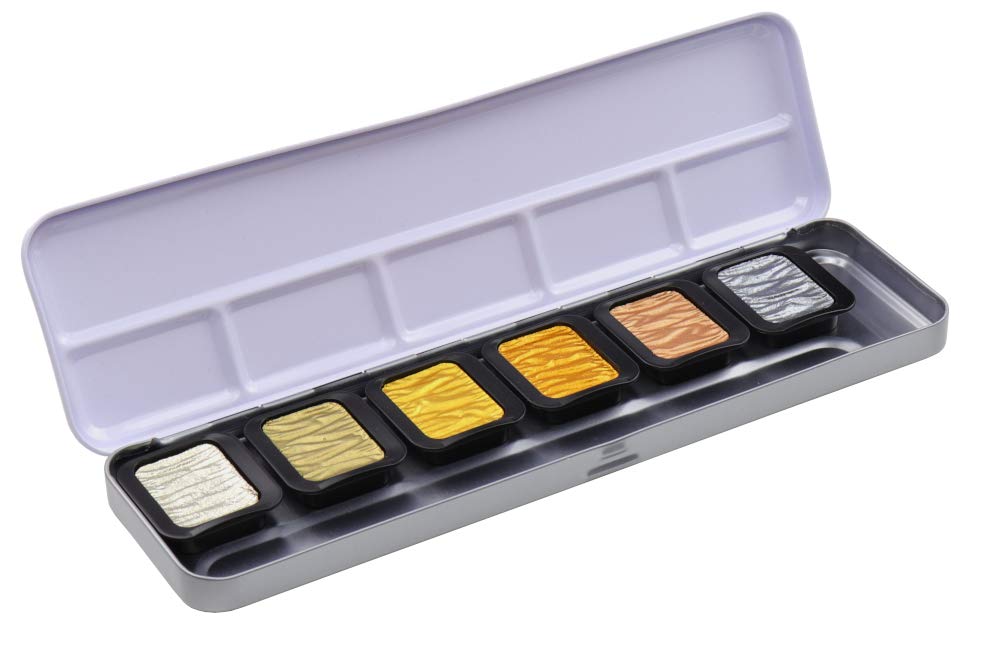 Finetec F7001 Metallfarbkasten, 6 deckende Premium Perlglanzfarben Antique Tones, 6 Farben, 1 St?ck (1er Pack)