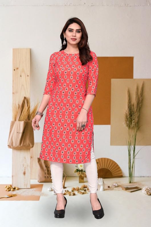 Image of JAKHANA Women's Crepe Printed Casual Straight Calf Length Round Nick Kurta Pack of 4