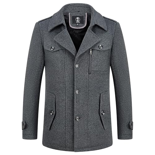 KUDORO KUDORO Herren Wintermantel Wolle Kurzmantel Herren Wollmantel Mittellang Slim Fit für Business Freizeit Peacoat Herren Casual(Dunkelgrau,XS) - Produktansicht 3 | TV | Video | Foto