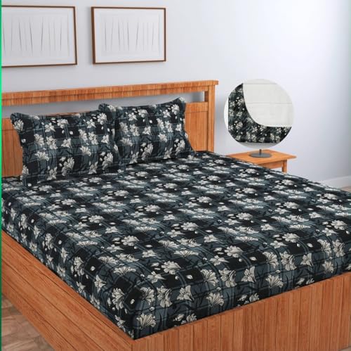 Image of NHD HOME Pure Cotton Full Elastic Fitted Bedsheets for Double King Size Bed with 2 Pillow Covers 220 TC Supersoft |Wrinkel Free Bed Cover Size - 72x78+10 inches, Drak Brown