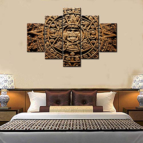 Aztec Calendar Pictures Mayan Culture Poster Paintings Multi Panel Calendario Azteca Canvas Wall Art Living Room Home Decor Ancient Mexican Artwork Framed Ready To Hang Poster And Print(60''W X 40''H) #TOP3