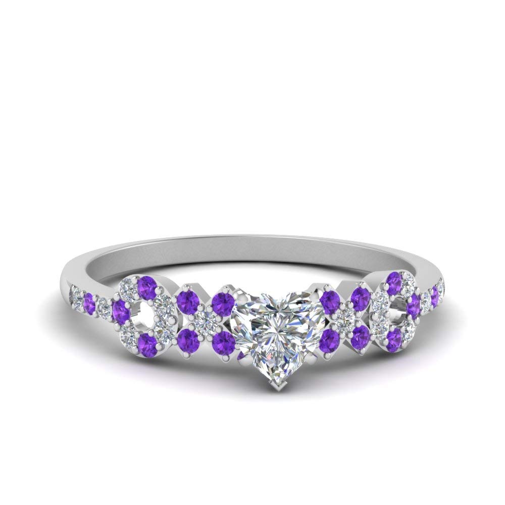 Choose Your Gemstone Beautiful XO Design Diamond CZ Ring 925 Sterling Silver Heart Shape Side Stone Engagement Rings Lightweight Office Wear Everyday Gift Jewelry US Size 4 to 12