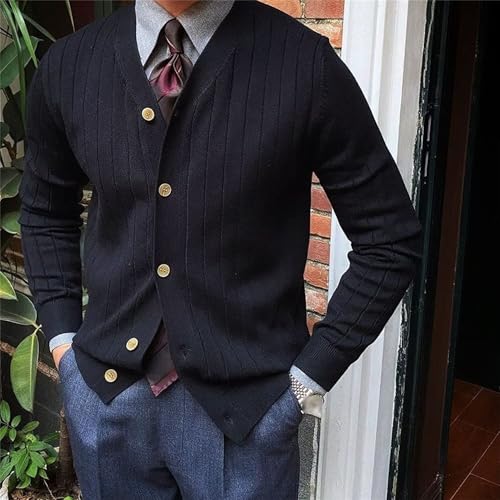 Mens Cable Knit Cardigan Sweater Button Long Sleeve Sweaters Casual Regular Fit Cardigans for Men (X-Large,Black)3