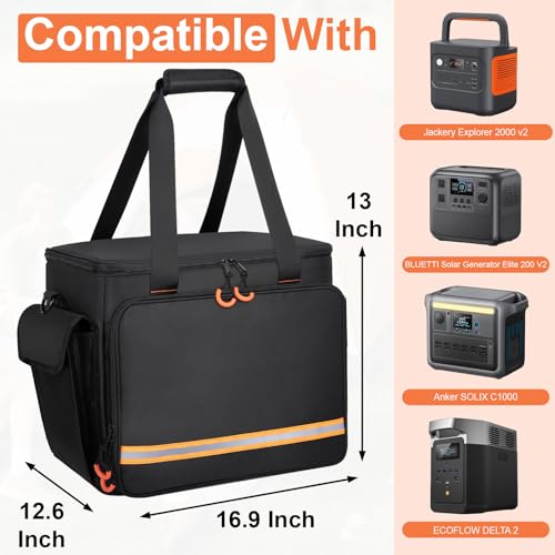 Portable Station Bag Compatible with Jackery Explorer 2000 v2, with Plenty of Room for Accessories, Waterproof and Non-slip Bottom, and Abrasion-resistant Nylon Fabric