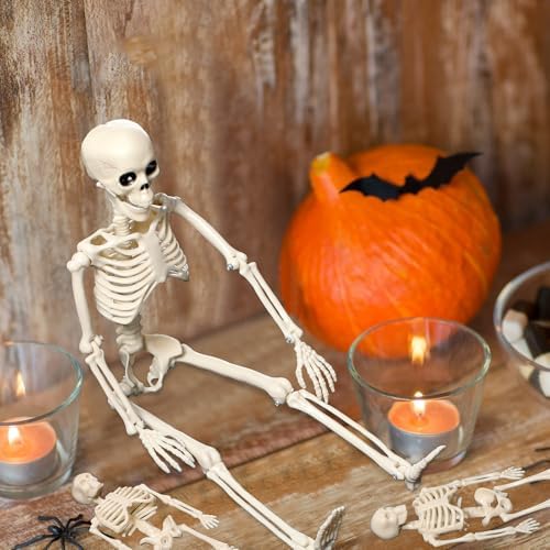 51P+amE4+UL._AC_ VioraWhite 11 Stück Halloween-Skelett-Dekorationen, realistische Ganzkörper-bewegliche Gelenke, Halloween-Kunststoff-Skelett für Friedhof, Hof, Innen- und Außenbereich, Party-Dekoration