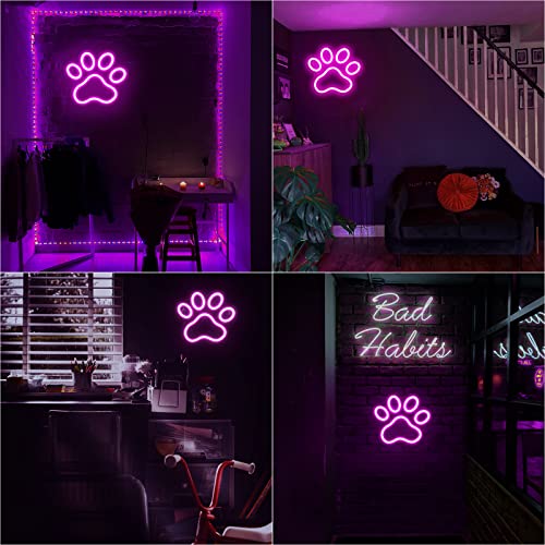 Image of Dog Paw Print Neon Light，Dimmer Dog Led Sign,9.8 * 8.6 Inch Paw Print Neon Sign for Wall Decor,USB Powered Dogs Neon Sign for Kids Bedroom Birthday Christmas Party Gifts(Pink)