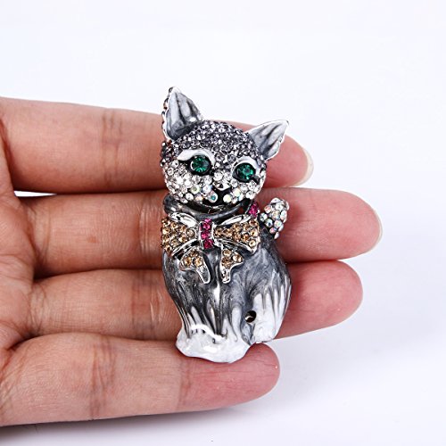 Image of EVER FAITH Austrian Crystal Lovely Plump 3D Bowknot Cat Brooch Enamel Pet Animal Kitten Brooches Dress Suit Sweater Scarves Accessoriesfor Women
