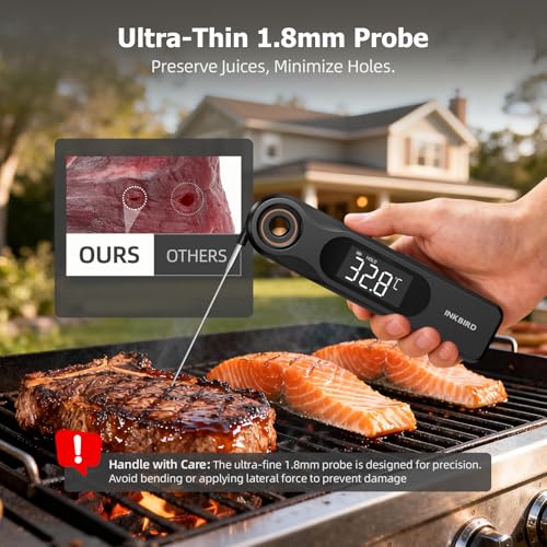 Image of INKBIRD IHT-51K Dual-Display Instant Read Thermometer for Grilling & Baking | Two Screens, 1.8mm Ultra Thin Probe, 0.5 Sec Super Fast Response, Whole Body IP65 Waterproof, Ideal for Kitchen Cooking BBQ