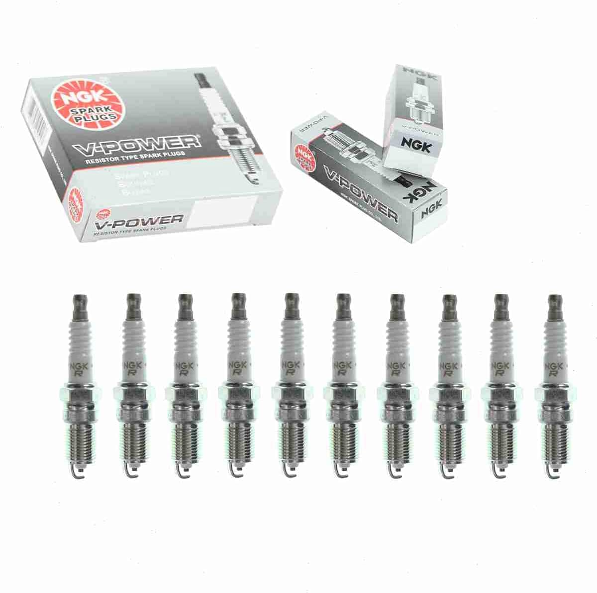 10 pc NGK V-Power Spark Plugs compatible with Ford Excursion 6.8L V10 2000-2005