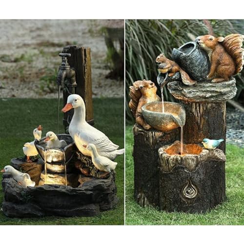 Statua a fontana a cascata a energia solare con luci a LED, decorazione da giardino per interni ed esterni, design unico in resina, perfetta per terrazze e cortili