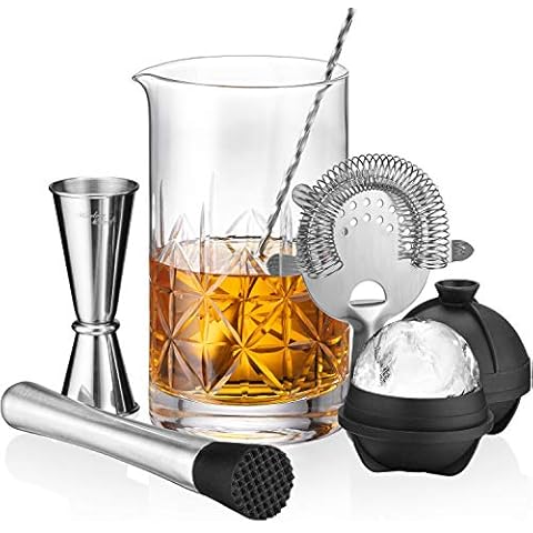 Mixology & Craft Cocktail Set - 7-Piece Bartender Kit with Mixing Glass Set, Japanese Jigger, Spoon, Muddler, and Strainer - Perfect for Old Fashioned Cocktails and Home Bars Cover
