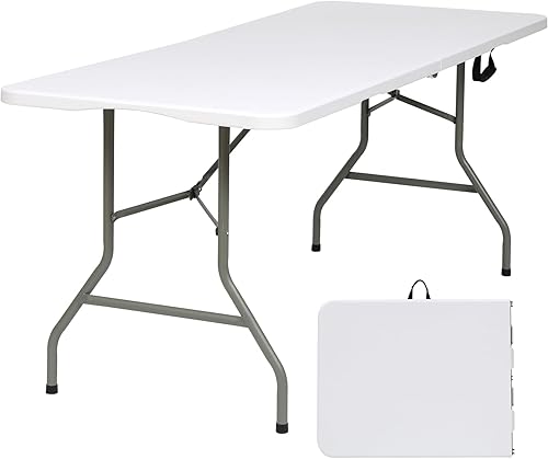 Mesa plegable de 6 pies Mesa plegable portátil con asa de transporte, mesa plegable de plástico resistente para fiestas, picnic, campamento,