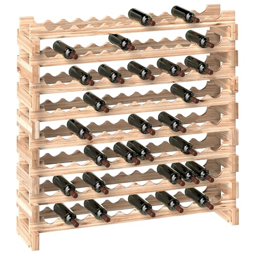 HOMCOM Botellero Vino 96 Botellas, Botellero de Madera de 8 Niveles, Carga 100 kg, para Cocina, Comedor, Bar, 114x28x113,5 cm, Madera Natural