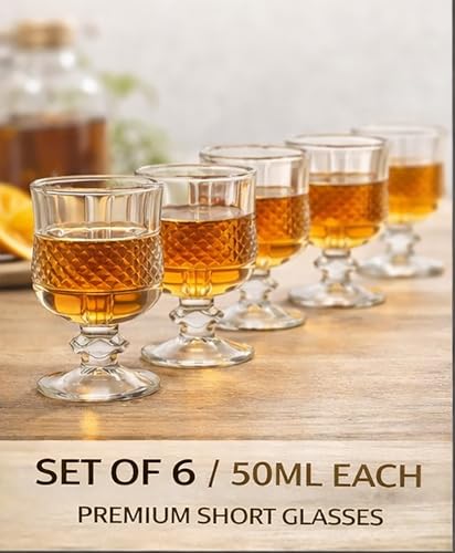 Image of bellemax Classy Shot Glass for Espressos, Spirits & Liquors,Whiskey, Vodka Shot, Tequila Shot, Wine Tasting, Cocktail Pour, Bar Accessory & Home Decor Parties Glasses Set of 6 (BR-11)