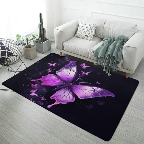 Tapis de bain violet grand format au design papillon chic