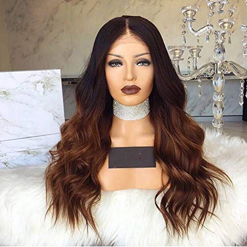 Hairpieces Hair Extension Fashian Black To Dark Brown Blonde Lace Front Wigs for Women Best Synthetic Hair Wavy Wig with Flawless Hairline Heat Safe Hair Weave (Size : 23.6