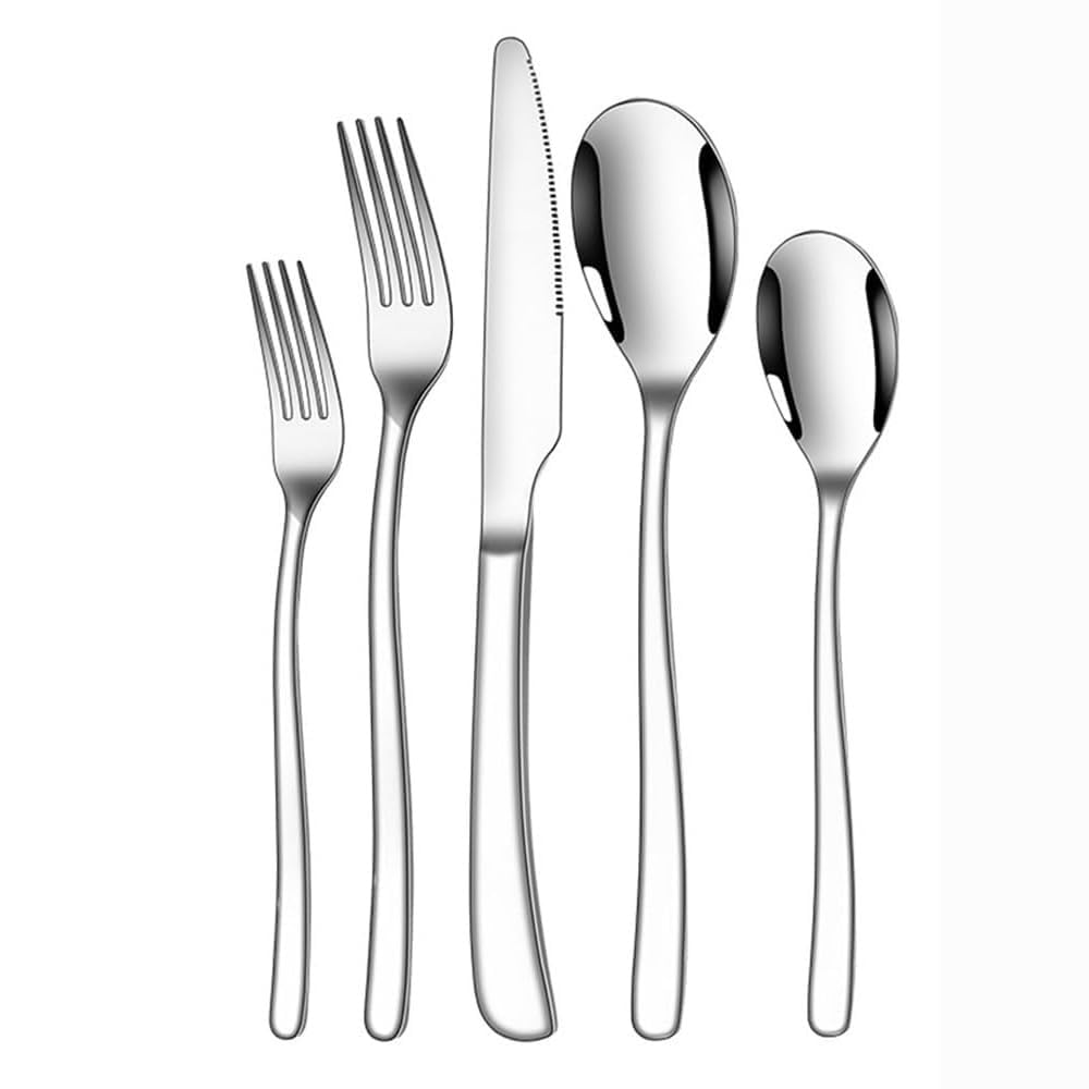 Solid Weighted Thickening Kitchen Stainless Steel Silverware Tableware Flatware Cutlery Set Hotel Home Steak Knife Dessert Spoon Fork (5 Pieces)