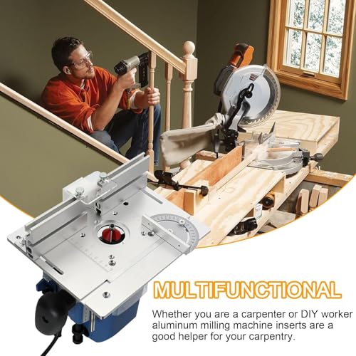 Set mit 3 Frästisch Einlegeplatten, Aluminiumlegierung, Frästisch Einlegeplatte für Oberfräsen, Router Table Insert Plate, Silver Fräsplatte Gravur-Hilfswerkzeug mit Gehrungslehre