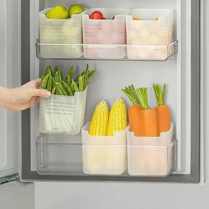 Image of fridge storage boxes multipurpose containers for storage Space-saving Refrigerator Side Door Organizer for fridge kitchen Fruits, Vegetables Storage Containers- transparent, Plastic (6)
