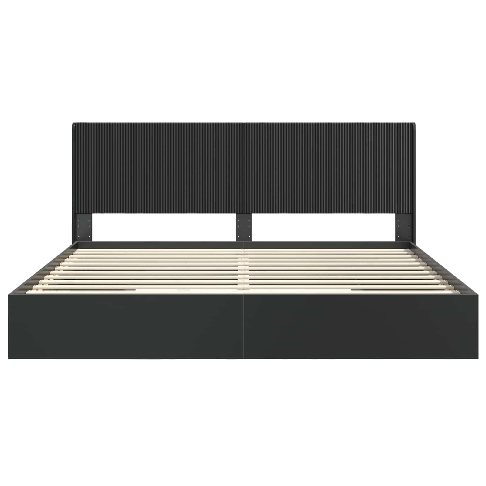 Rama de cama con almacenamiento y cabecero Negro 200 x 200 cm estructura de cama moderna con compartimentos de almacenamiento integrados para dormitorio, marco de madera montaje, uso interior